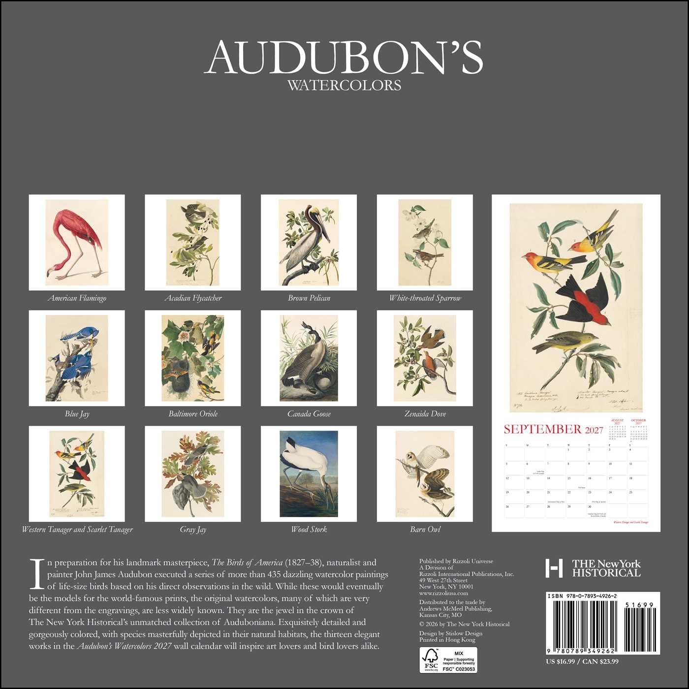 2027 Audubon's Watercolors: the Original Birds of America Wall Calendar 12x12 20 9780789349262_1