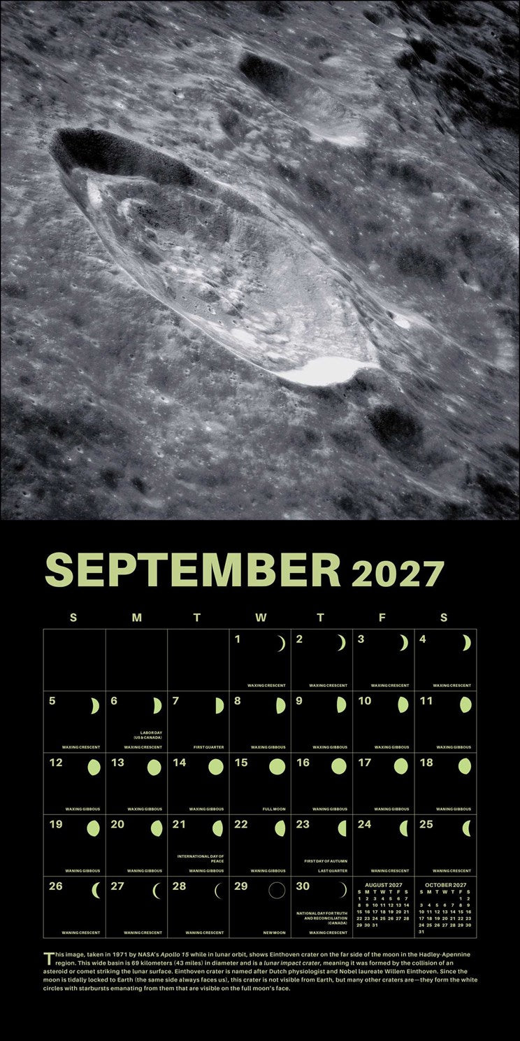 2027 Lunar Wall Calendar 12x12 with 365 Glow-in-the-Dark Moons 20 9780789349460_3