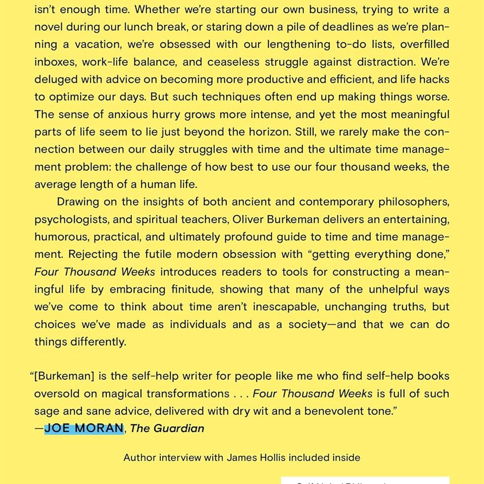 Four Thousand Weeks: Time Management For Mortals by Burkeman. Oliver 9781250849359_1