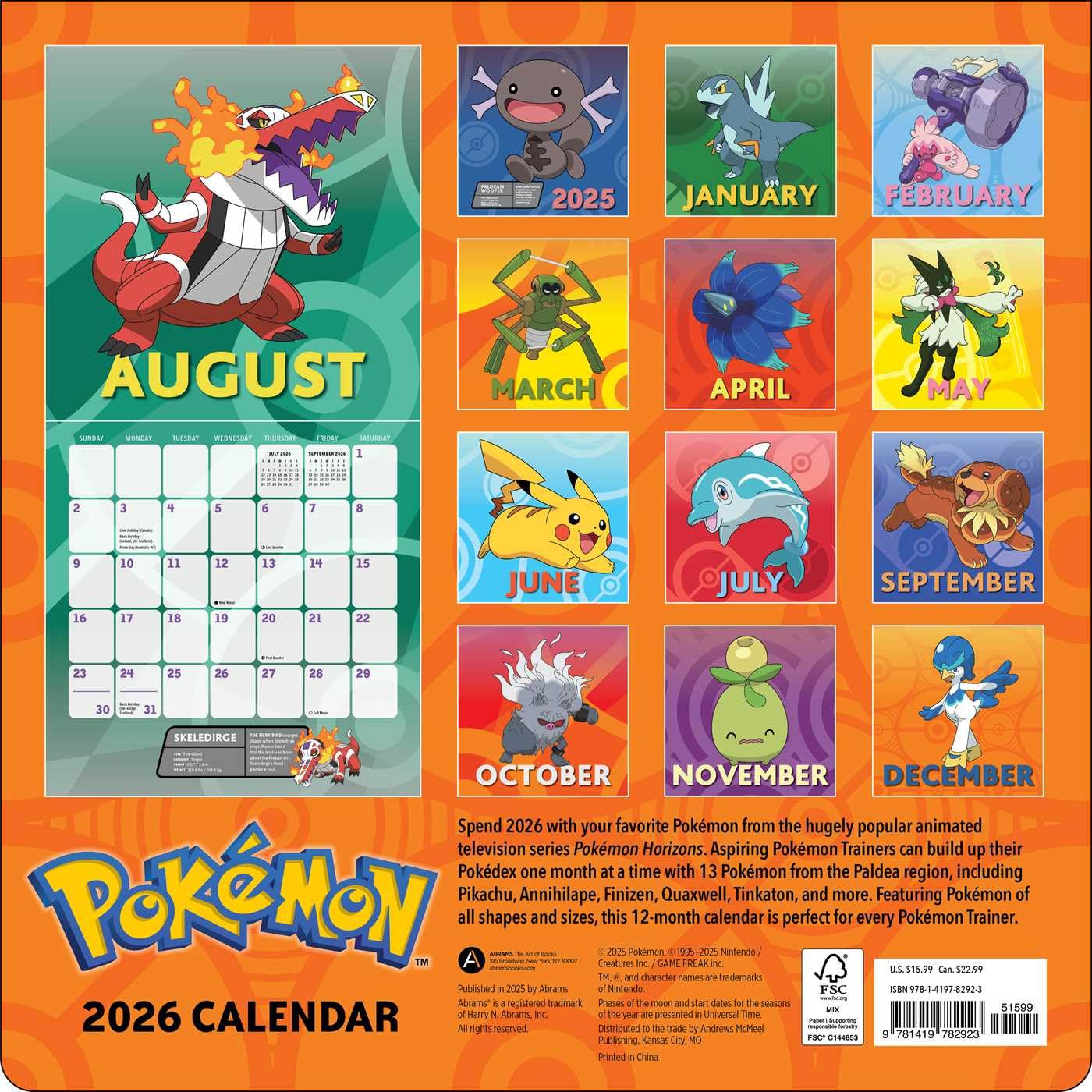 Pokémon 2026 Wall Calendar 9781419782923_1