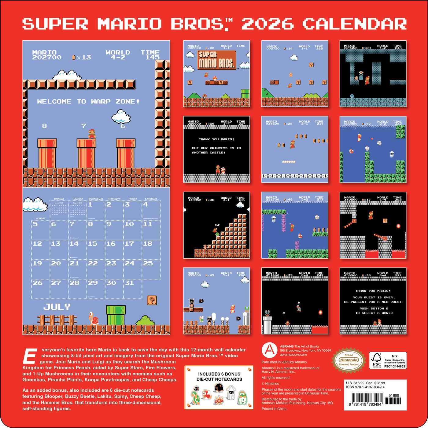 Super Mario Bros. 8-Bit Retro 2026 Wall Calendar 9781419783494_1
