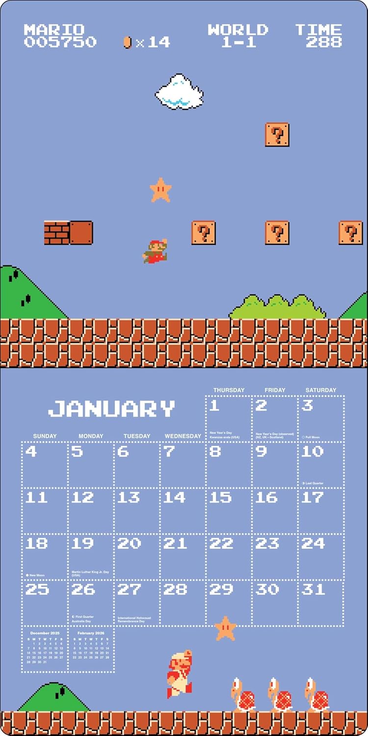 Super Mario Bros. 8-Bit Retro 2026 Wall Calendar 9781419783494_2