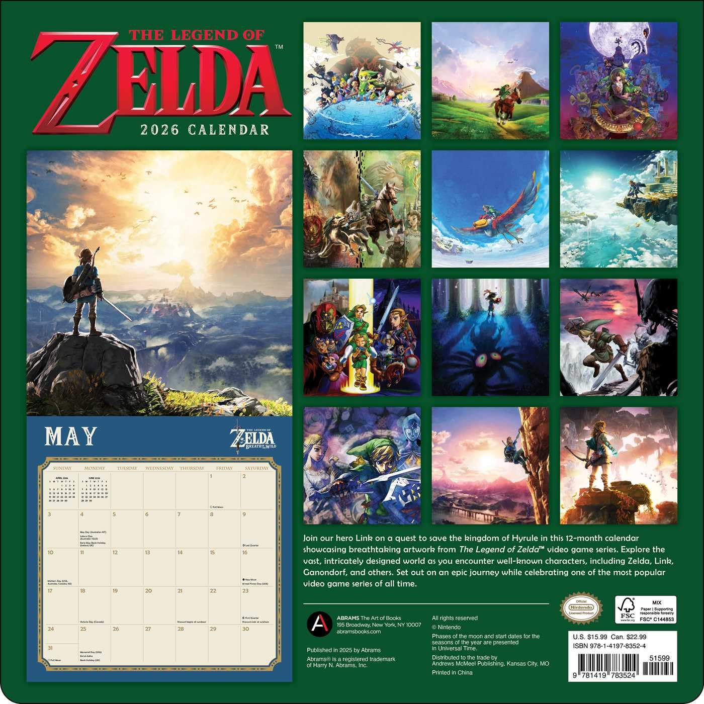 Legend Of Zelda 2026 Wall Calendar 9781419783524_1