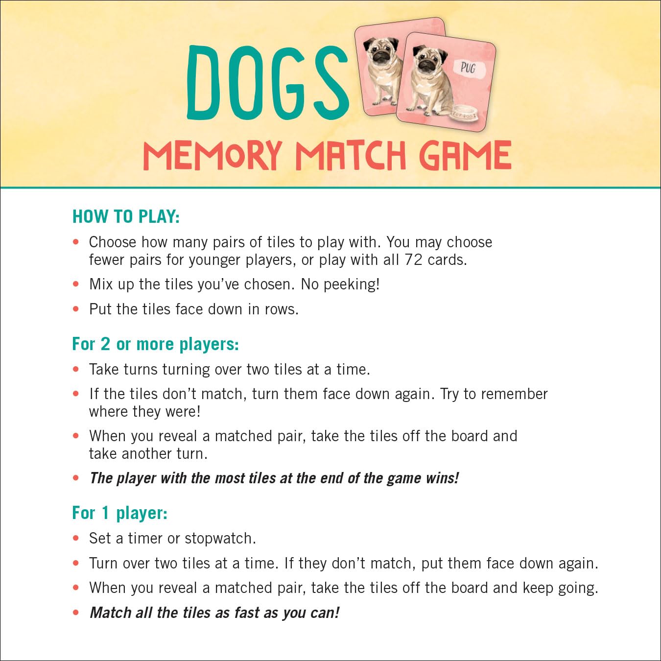 Dogs Memory Match Game (Set Of 72 Cards) - Peter Pauper Press 9781441342232_3