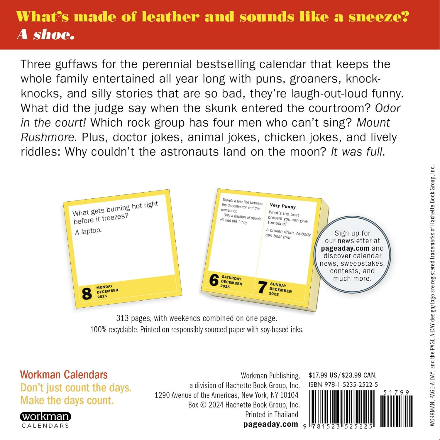 290 Bad Jokes & 75 Punderful Puns Page-A-Day Calendar 2025 - Workman Calendars 9781523525225