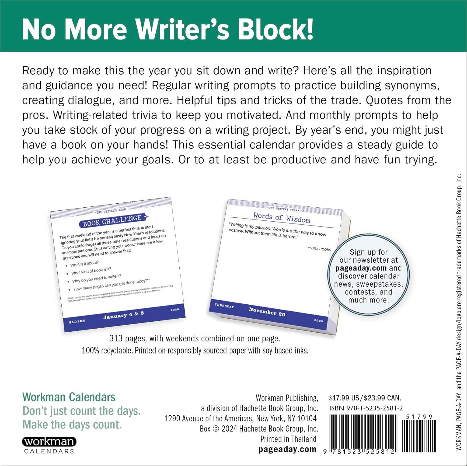 The Writer's Year Page-A-Day Calendar 2025 - Workman Calendars 9781523525812_3