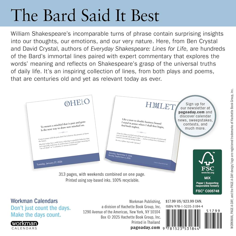 Everyday Shakespeare: Lines For Life Page-A-Day® Calendar 2026 9781523531844