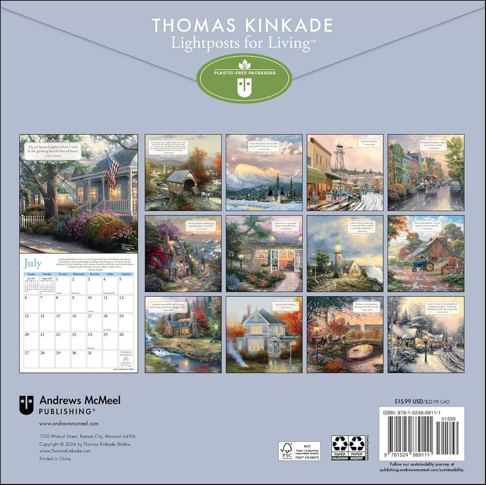 Thomas Kinkade Lightposts For Living 2025 Wall Calendar 9781524889111