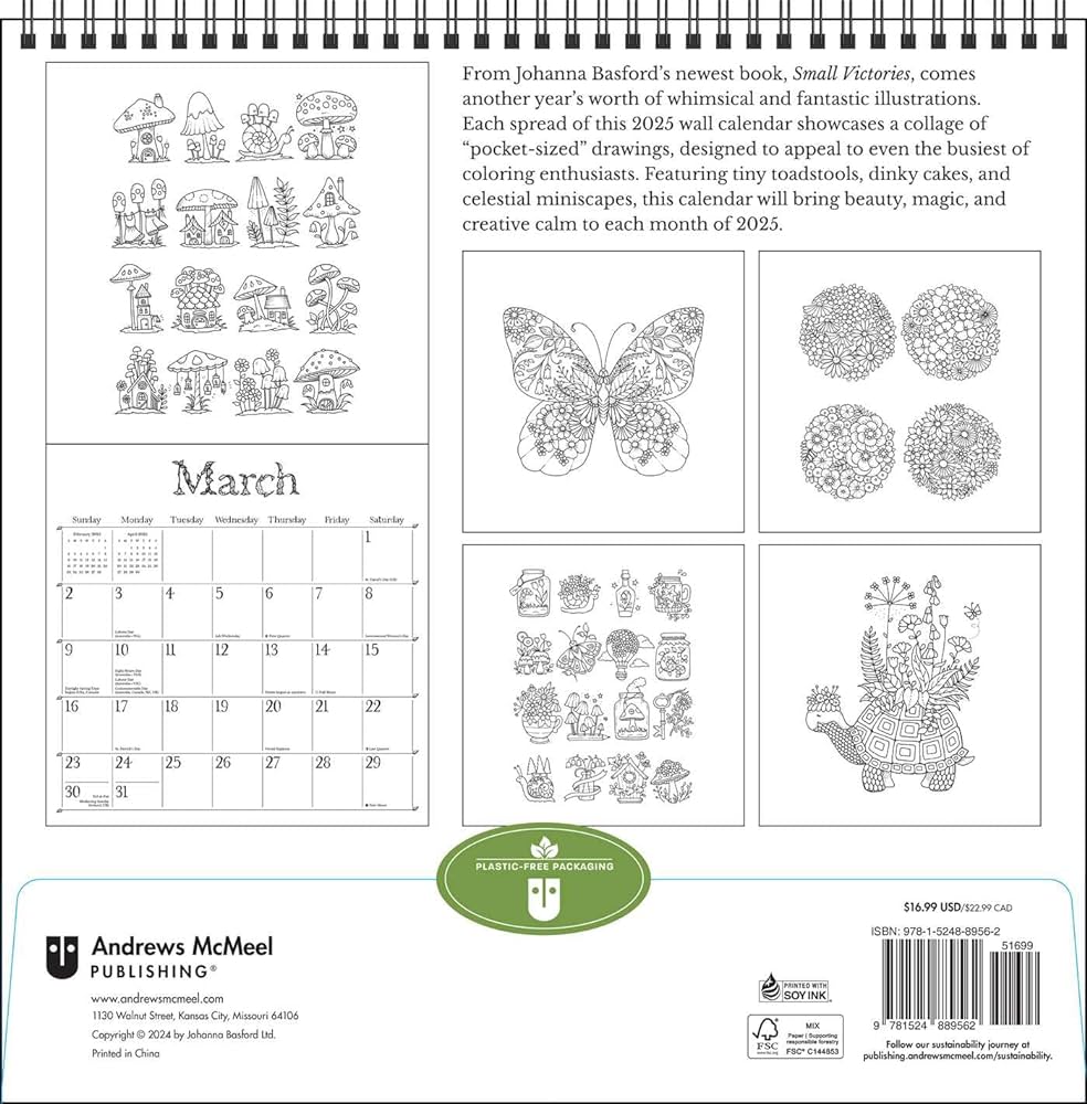 Johanna Basford 2025 Coloring Wall Calendar 9781524889562