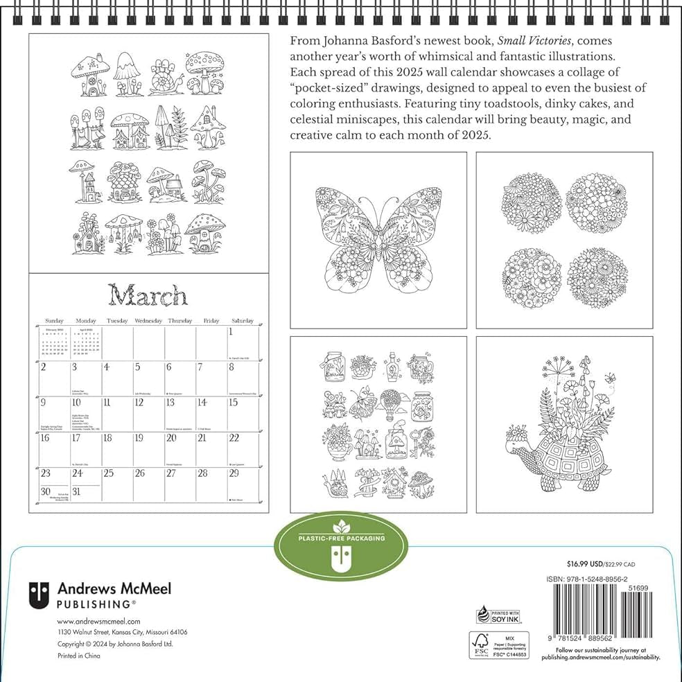 Johanna Basford 2025 Coloring Wall Calendar 9781524889562