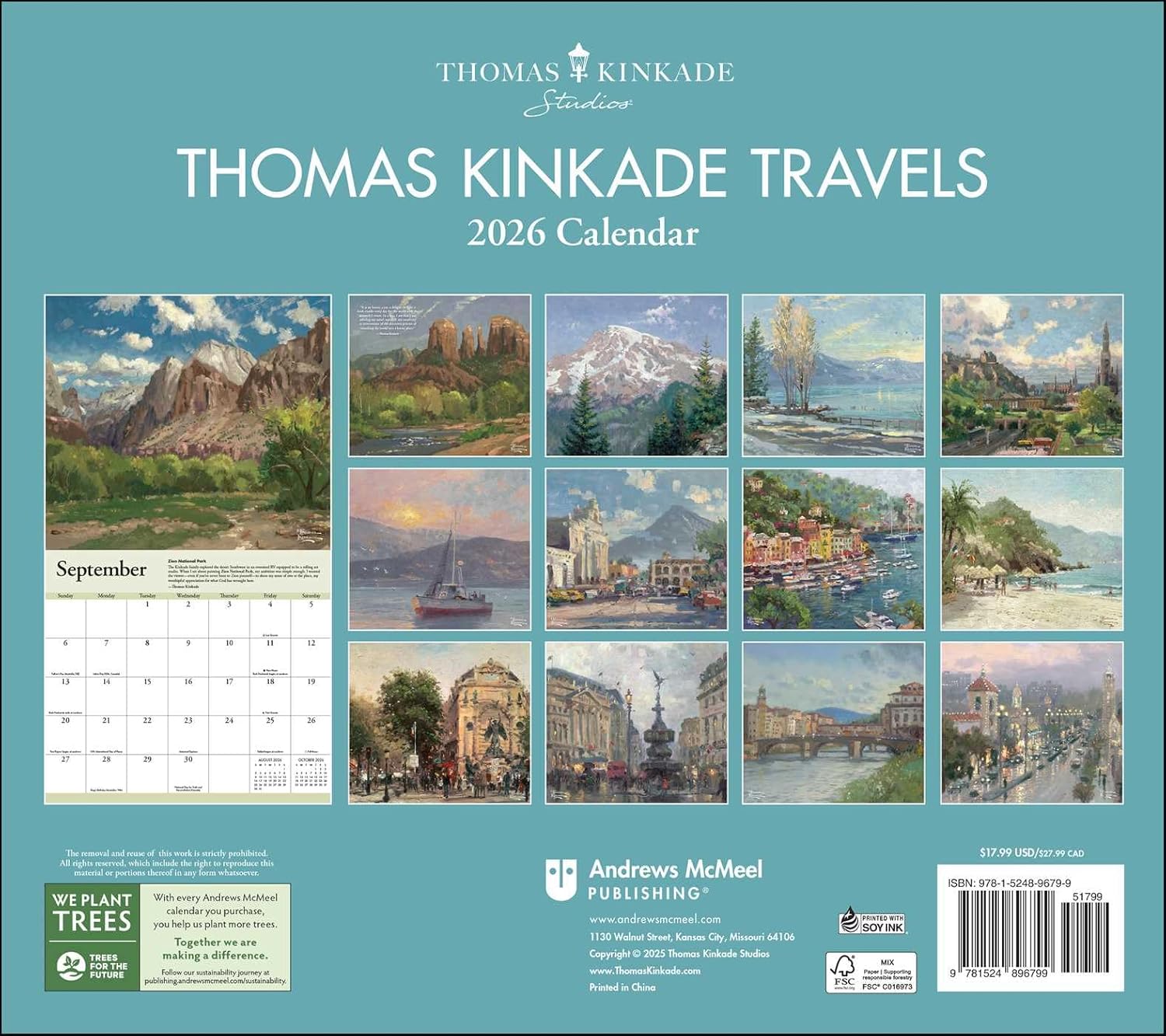 Thomas Kinkade Travels 2026 Deluxe Wall Calendar 9781524896799_1