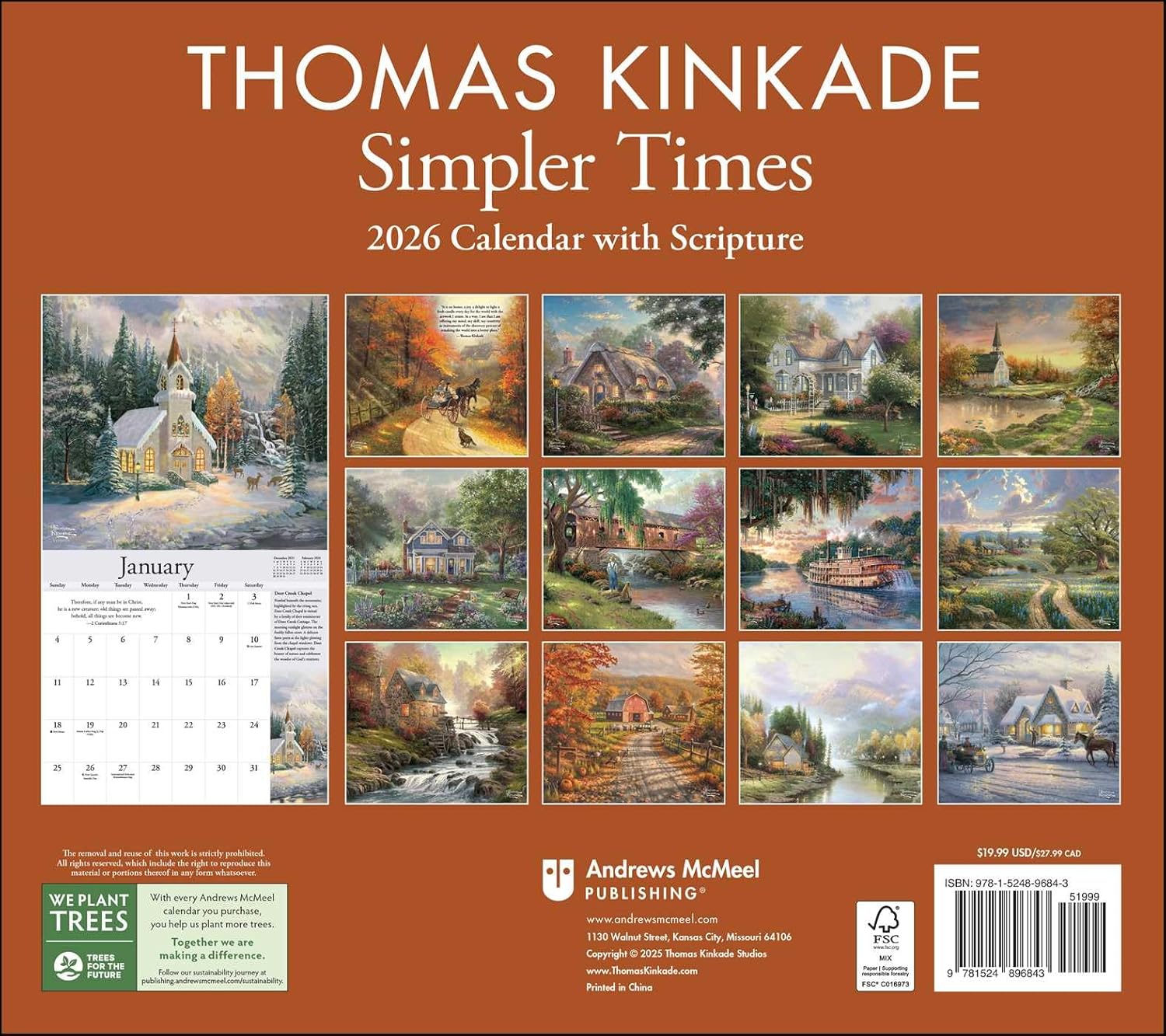 Thomas Kinkade Collector's Scripture Edition 2026 Deluxe Wall Calendar + Print 9781524896843_1