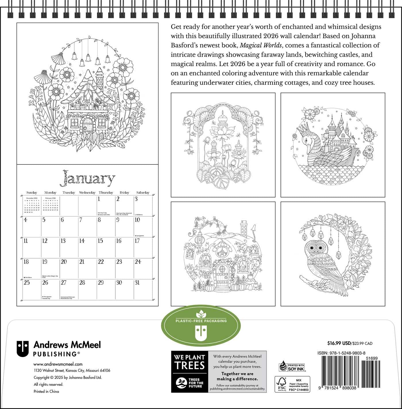 Johanna Basford's 2026 Coloring Wall Calendar 9781524898038_1