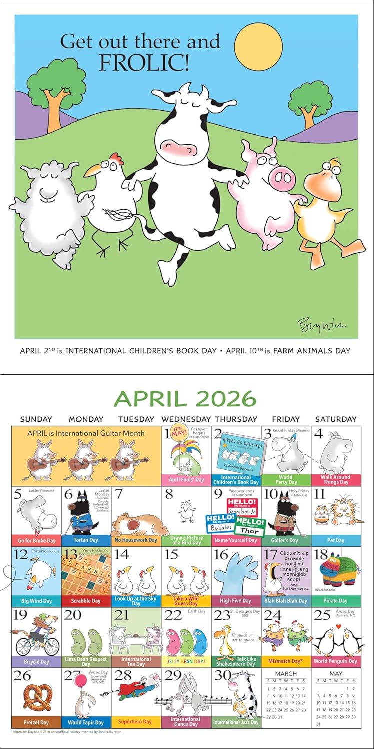 Sandra Boynton's Every Day's A Fabulous Holiday 2026 Wall Calendar 9781524898144_3