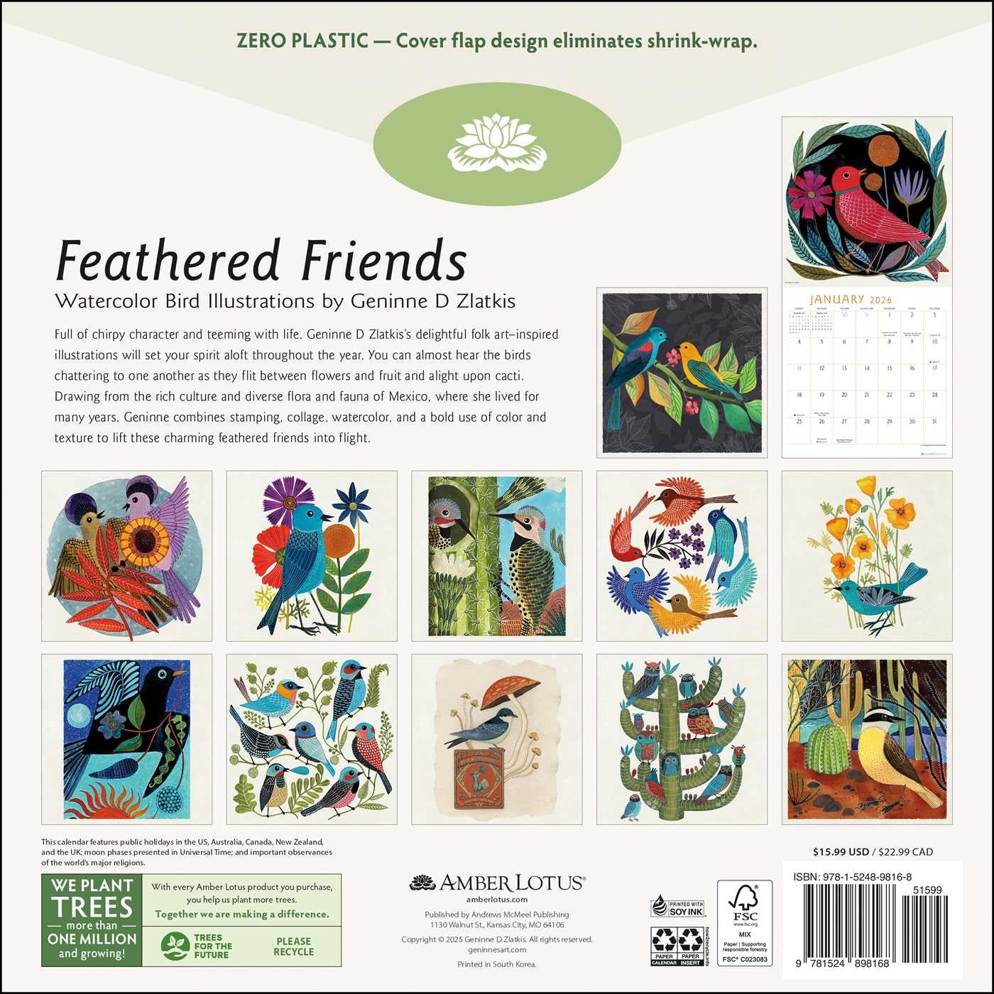 Feathered Friends 2026 Wall Calendar 9781524898168_1