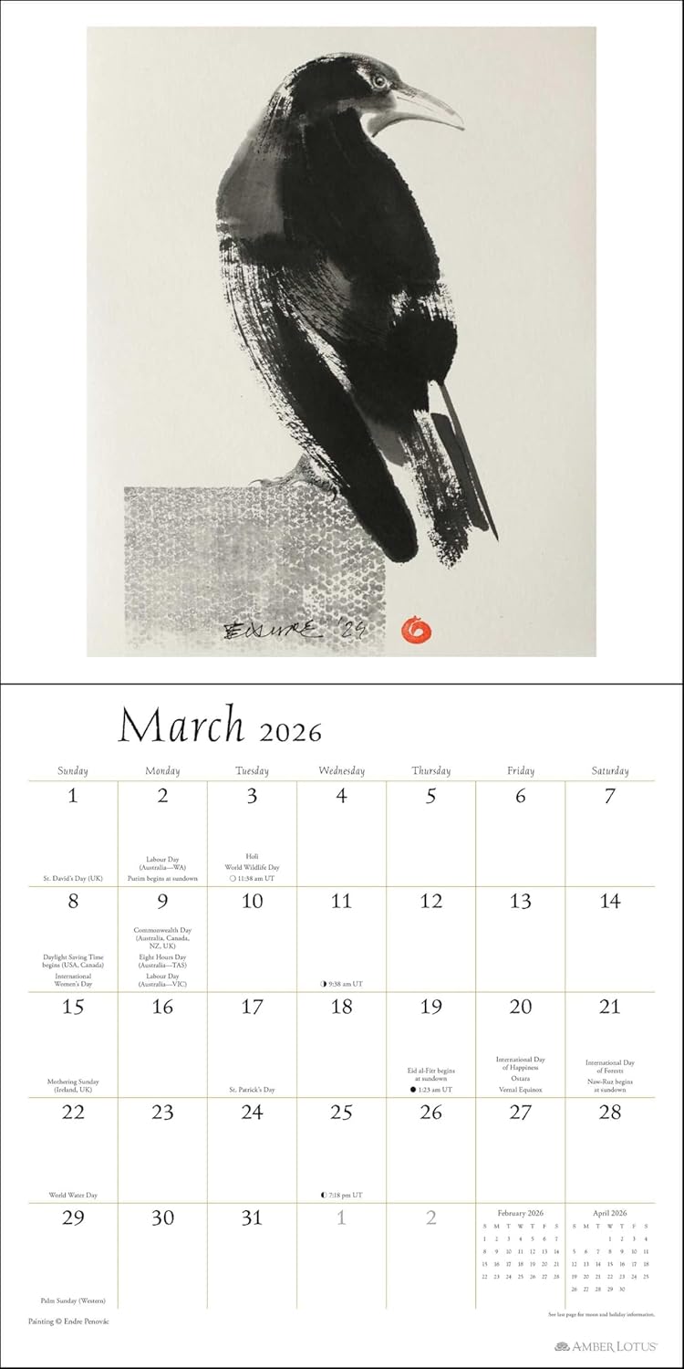 The Artful Crow 2026 Wall Calendar: Brush & Ink Watercolor Paintings 9781524898328_2