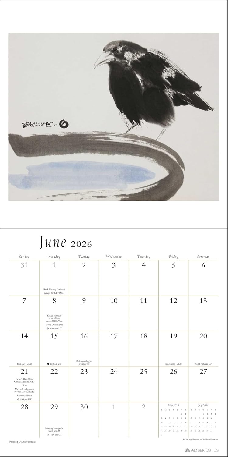 The Artful Crow 2026 Wall Calendar: Brush & Ink Watercolor Paintings 9781524898328_3