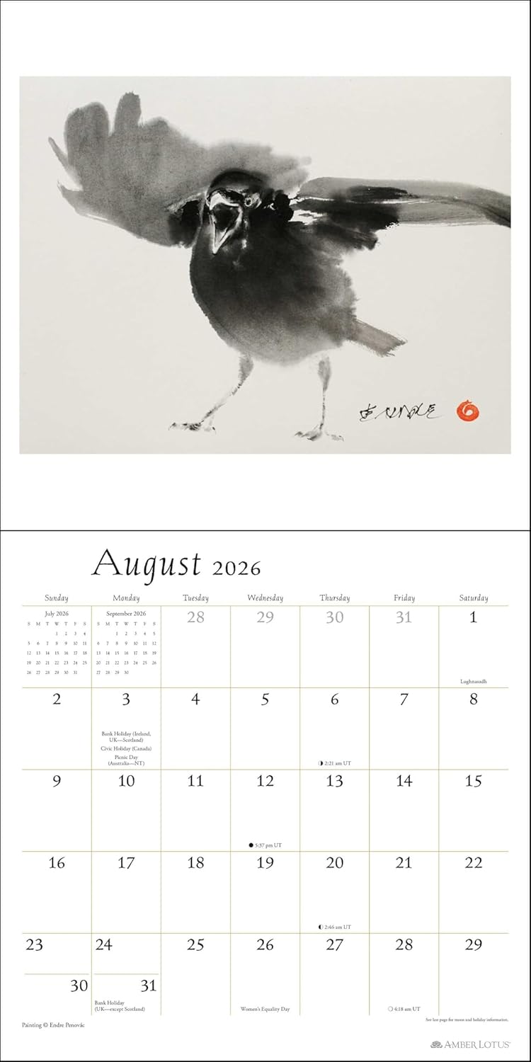 The Artful Crow 2026 Wall Calendar: Brush & Ink Watercolor Paintings 9781524898328_4