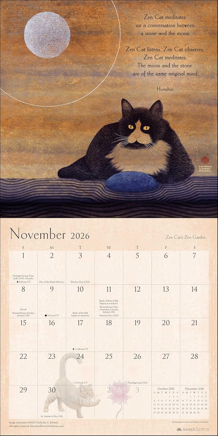 Zen Cat 2026 Wall Calendar 9781524899158_4