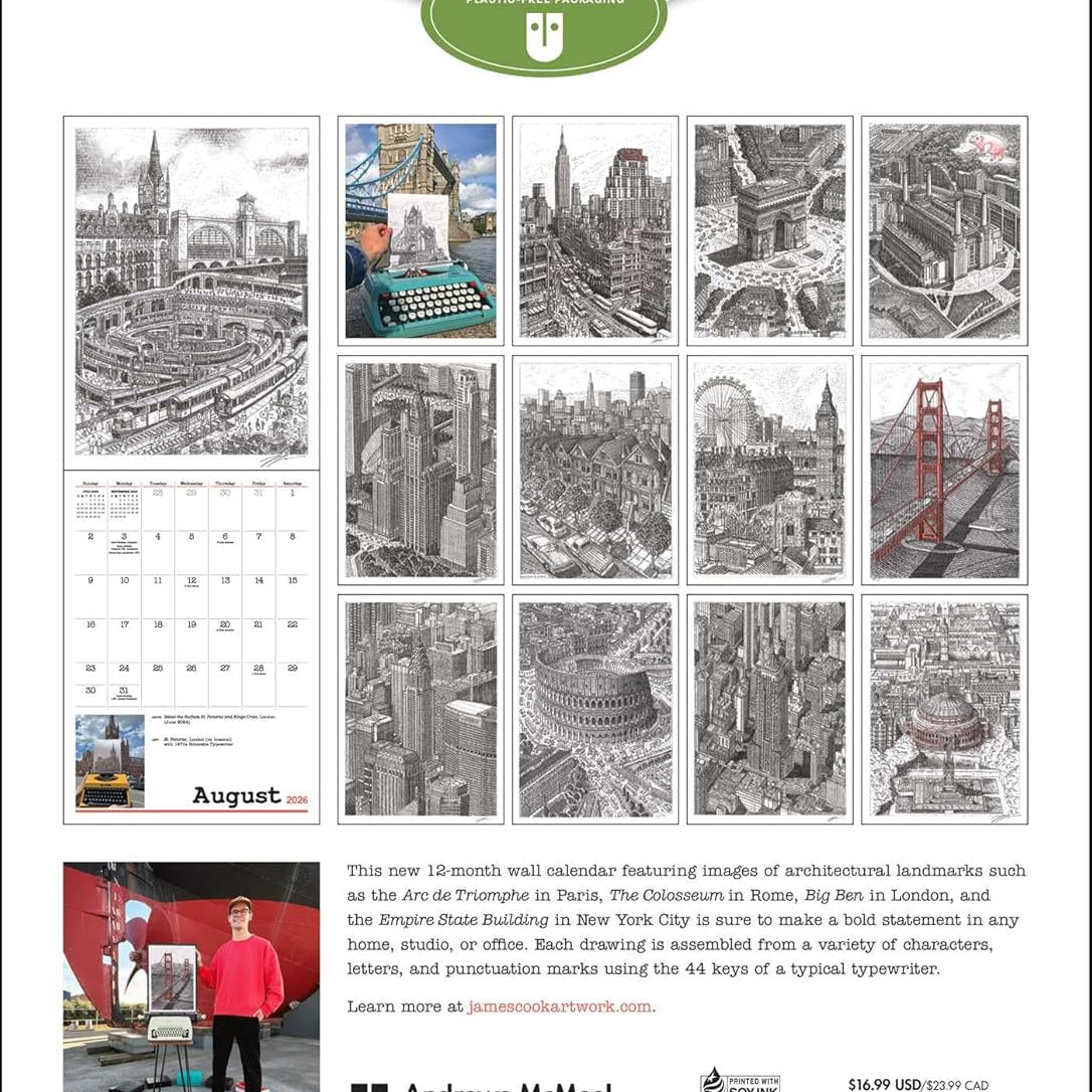 James Cook Typewriter Artist 2026 Wall Calendar 9781524899240_1