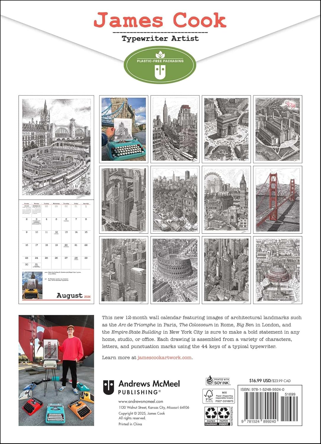 James Cook Typewriter Artist 2026 Wall Calendar 9781524899240_1