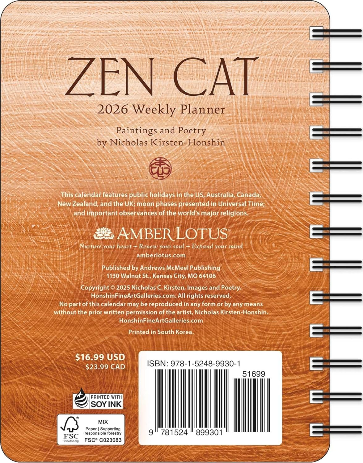 Zen Cat 2026 Weekly Planner Calendar 9781524899301_1