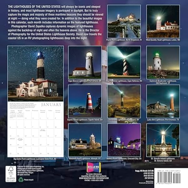 2026 Great American Lighthouses 12X12 Wall Calendar - Zapatka. David 9781531943295