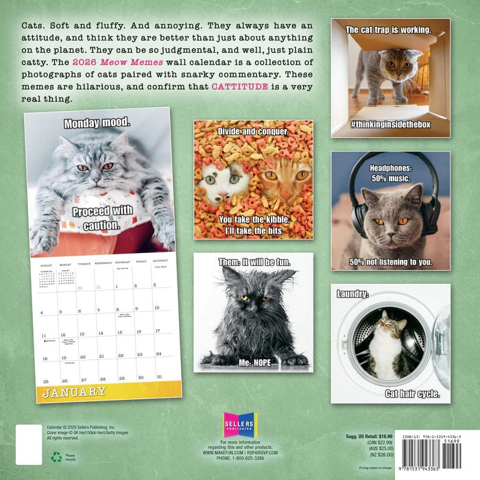 2026 Meow Memes 12X12 Wall Calendar 9781531943363_5e4f59fe-42db-42f8-8596-8fbd9bd61811