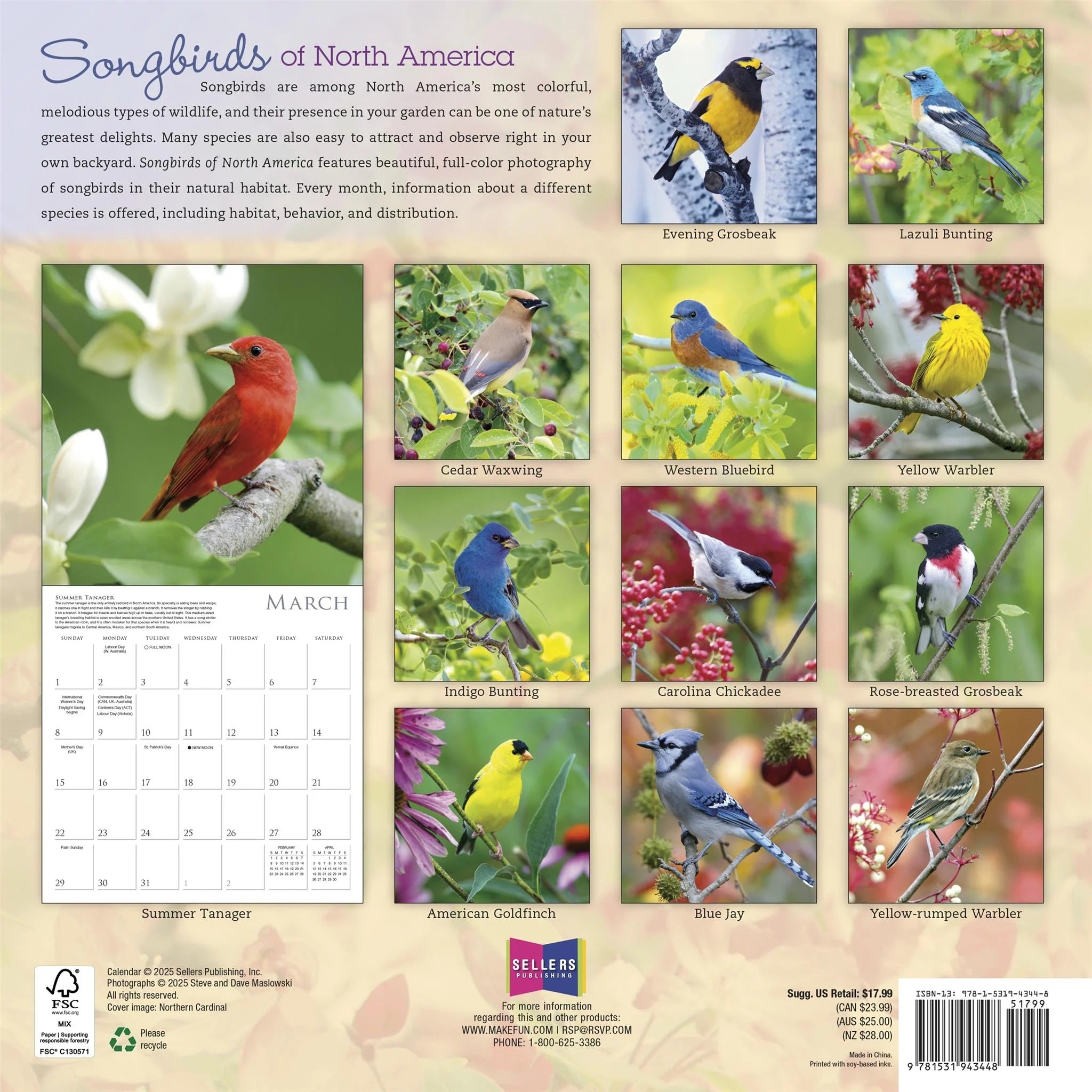 2026 Songbirds Of North America 12X12 Wall Calendar 9781531943448_322b9d36-9bec-471d-b6ab-d6478e21b046