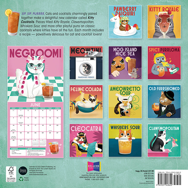 2026 Kitty Cocktails 12X12 Wall Calendar 9781531943622