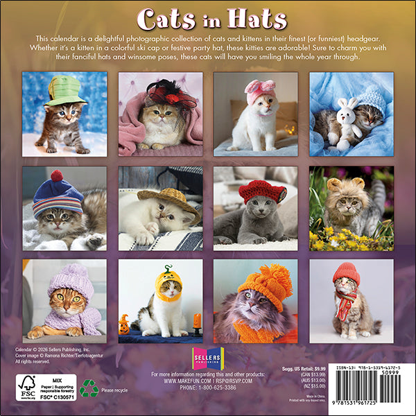 2027 Cats in Hats Mini Wall Calendar 7 x 7 20 9781531961725_dbedfb9a-c323-4bf4-8a9b-2ac908a46447