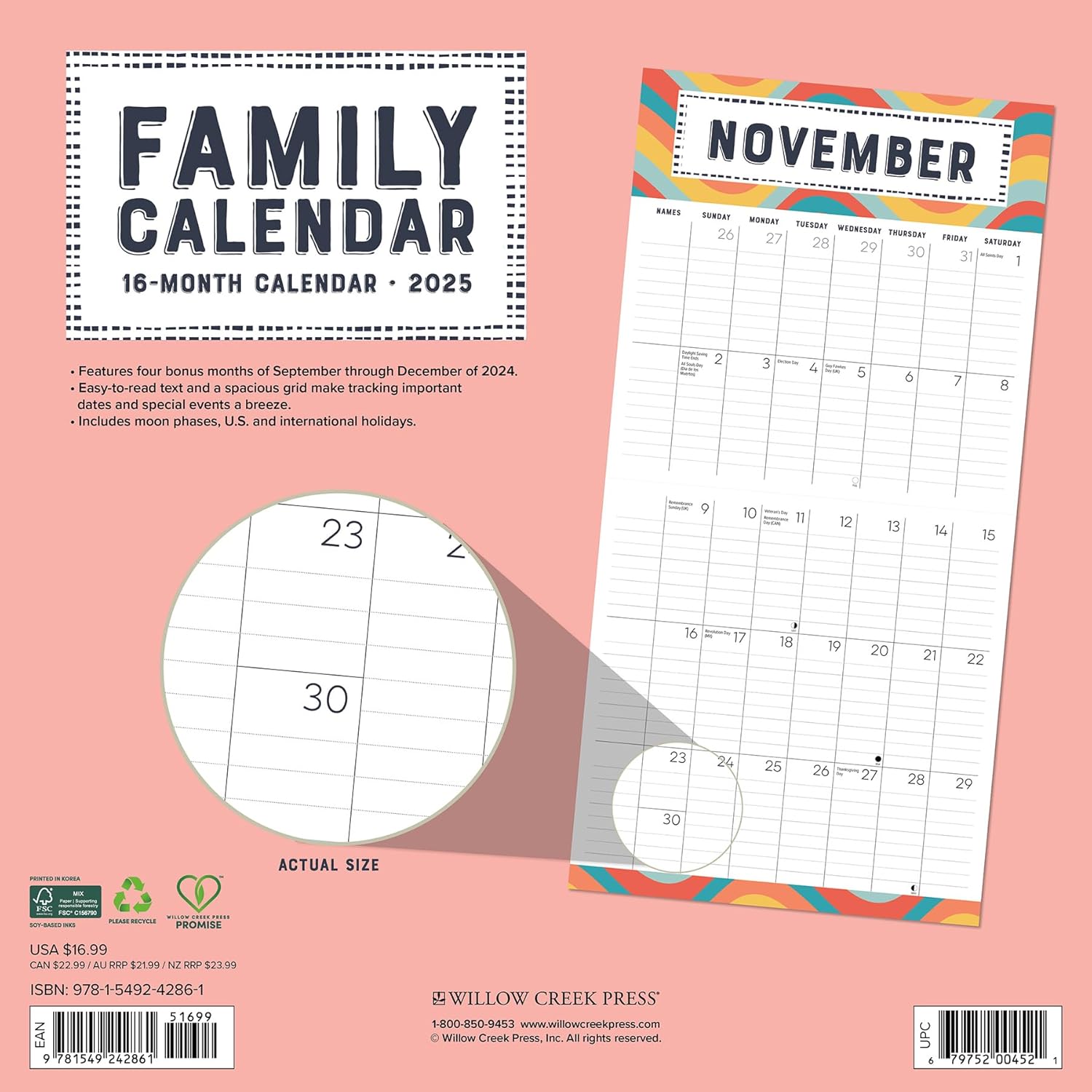 Family Planner Calendar 2025 Wall Calendar - Willow Creek Press 9781549242861_1