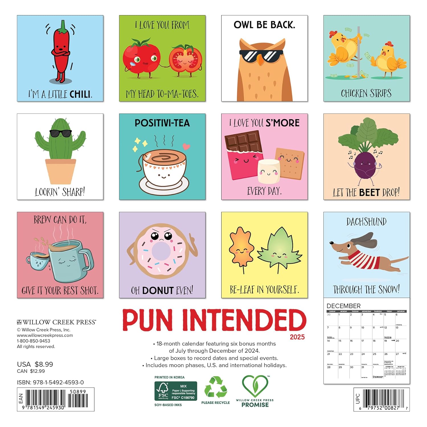 Pun Intended 2025 Mini Wall Calendar - Willow Creek Press 9781549245930_1