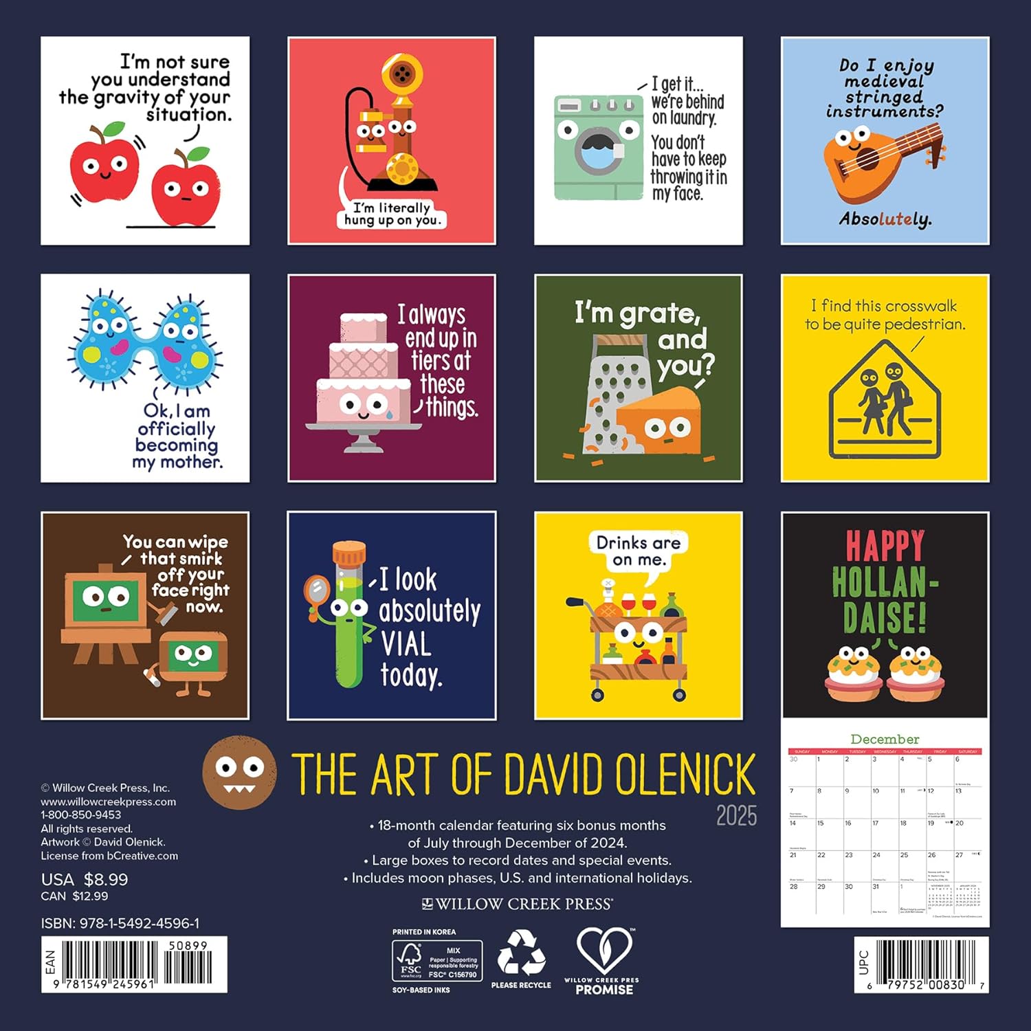The Art Of David Olenick 2025 Mini Wall Calendar - Willow Creek Press 9781549245961_1