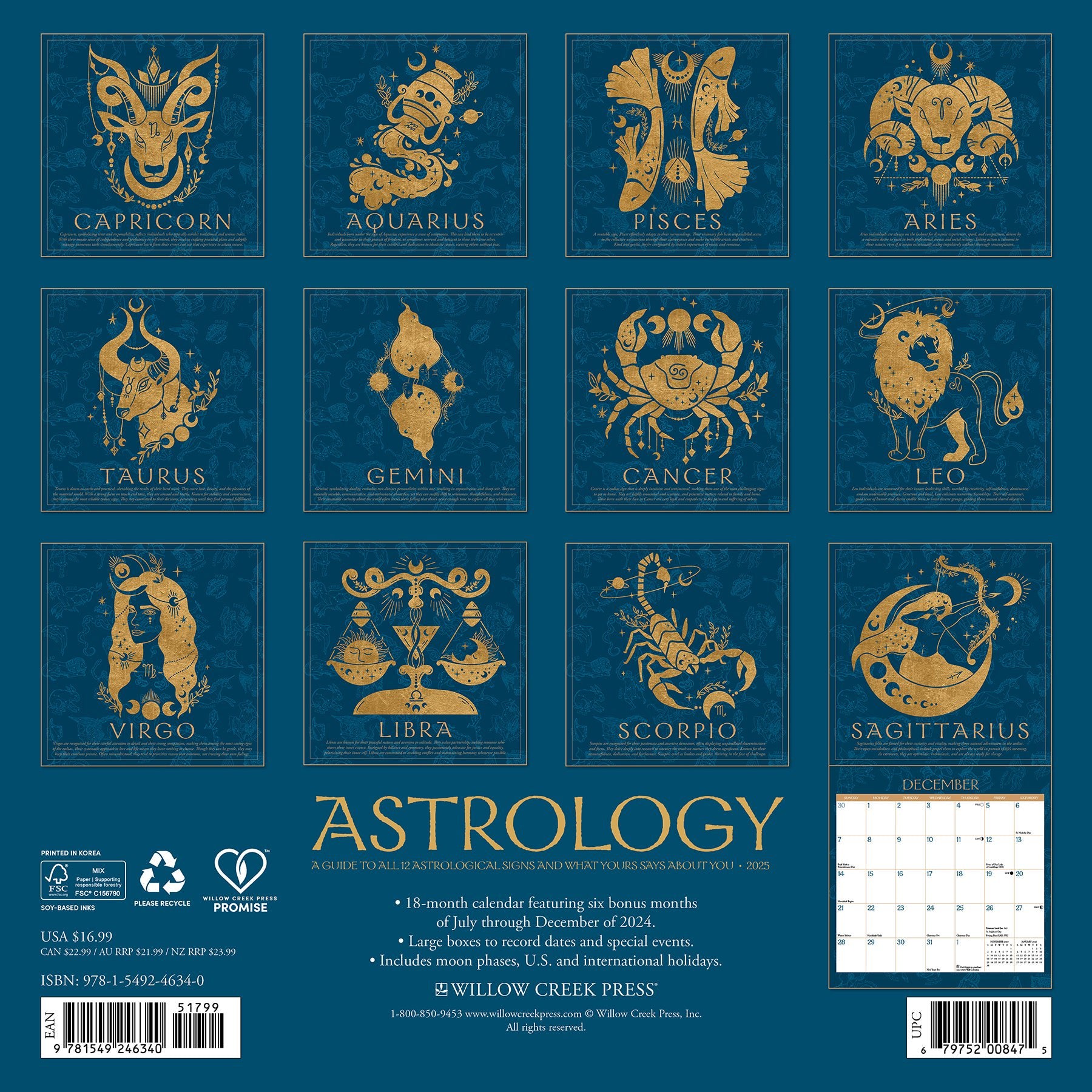 Astrology 2025 Wall Calendar - Willow Creek Press 9781549246340_1