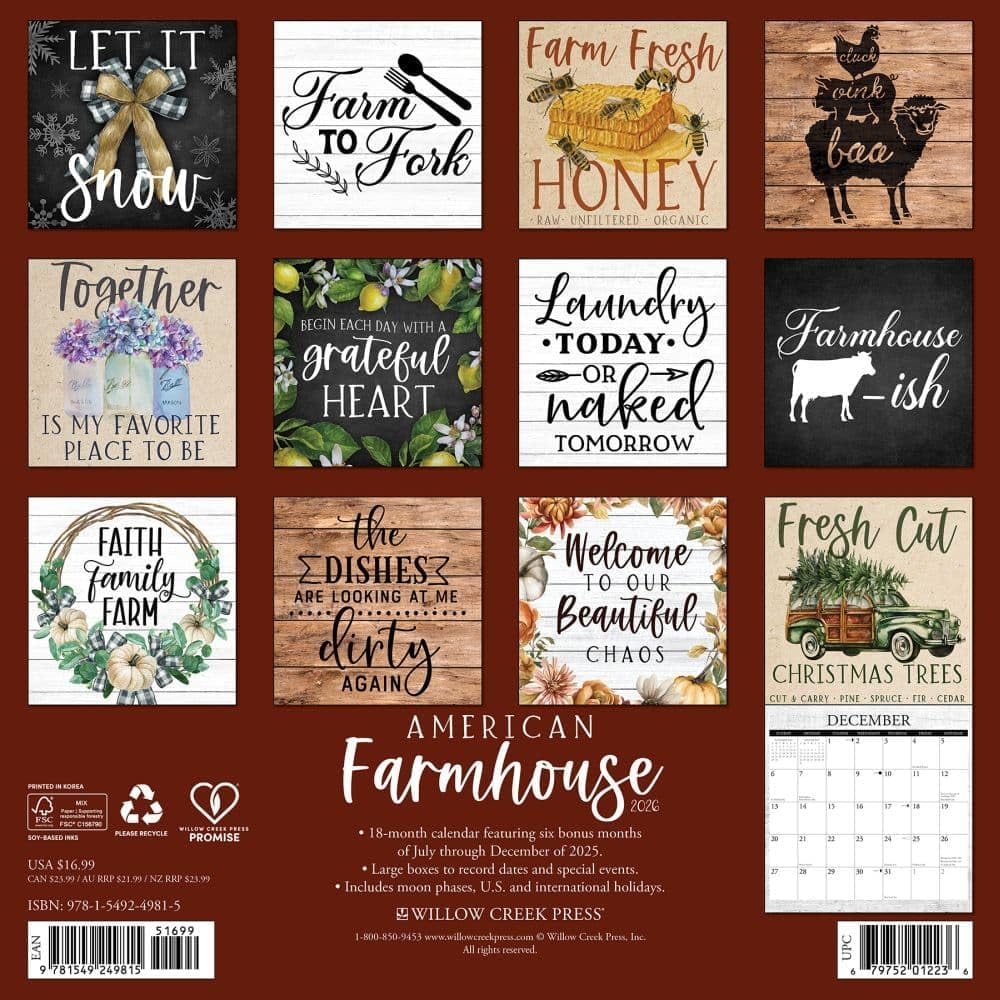 2026 American Farmhouse Wall Calendar 9781549249815