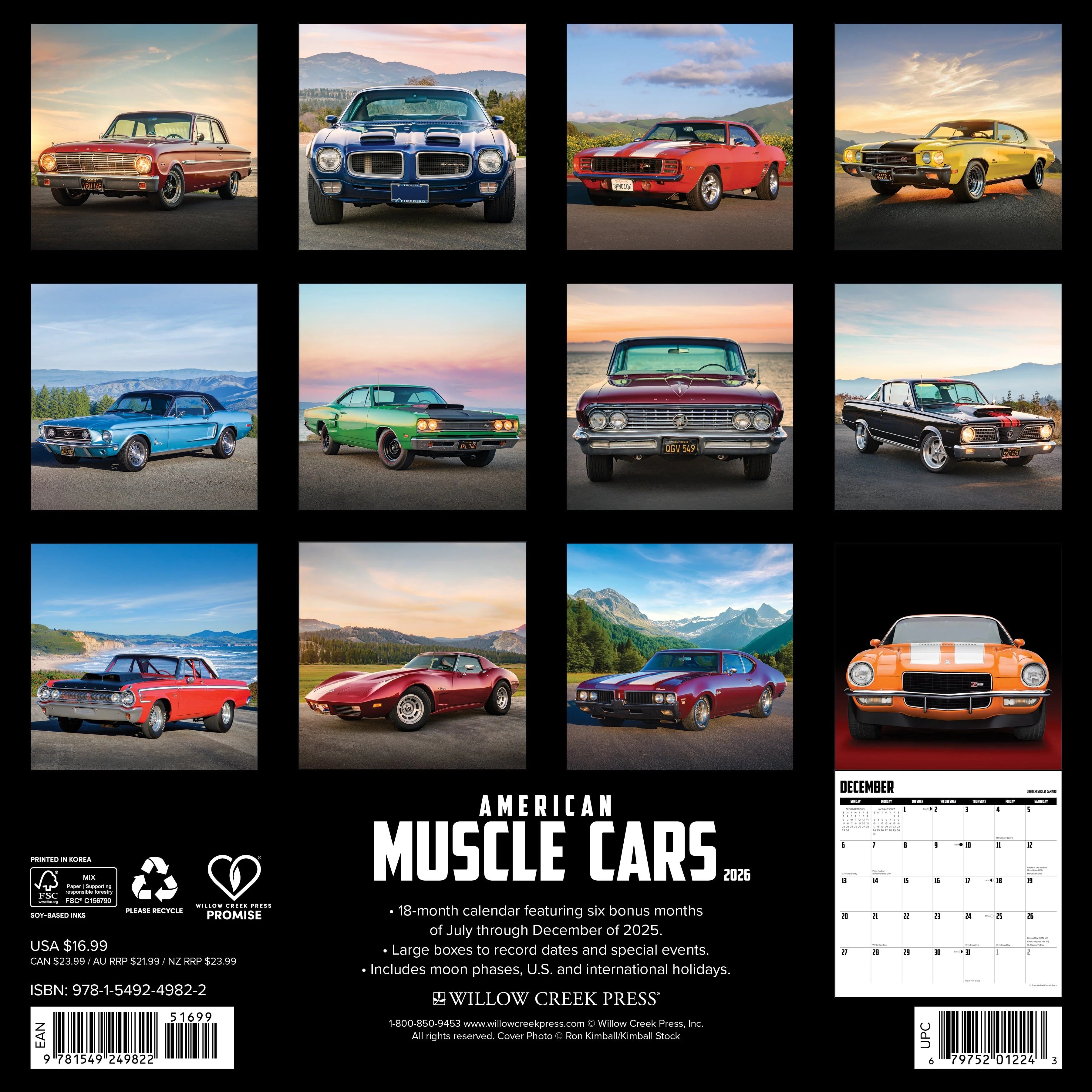 2026 American Muscle Cars Wall Calendar 9781549249822_b1c3f476-be73-4616-b6cd-ff53420dfb8e