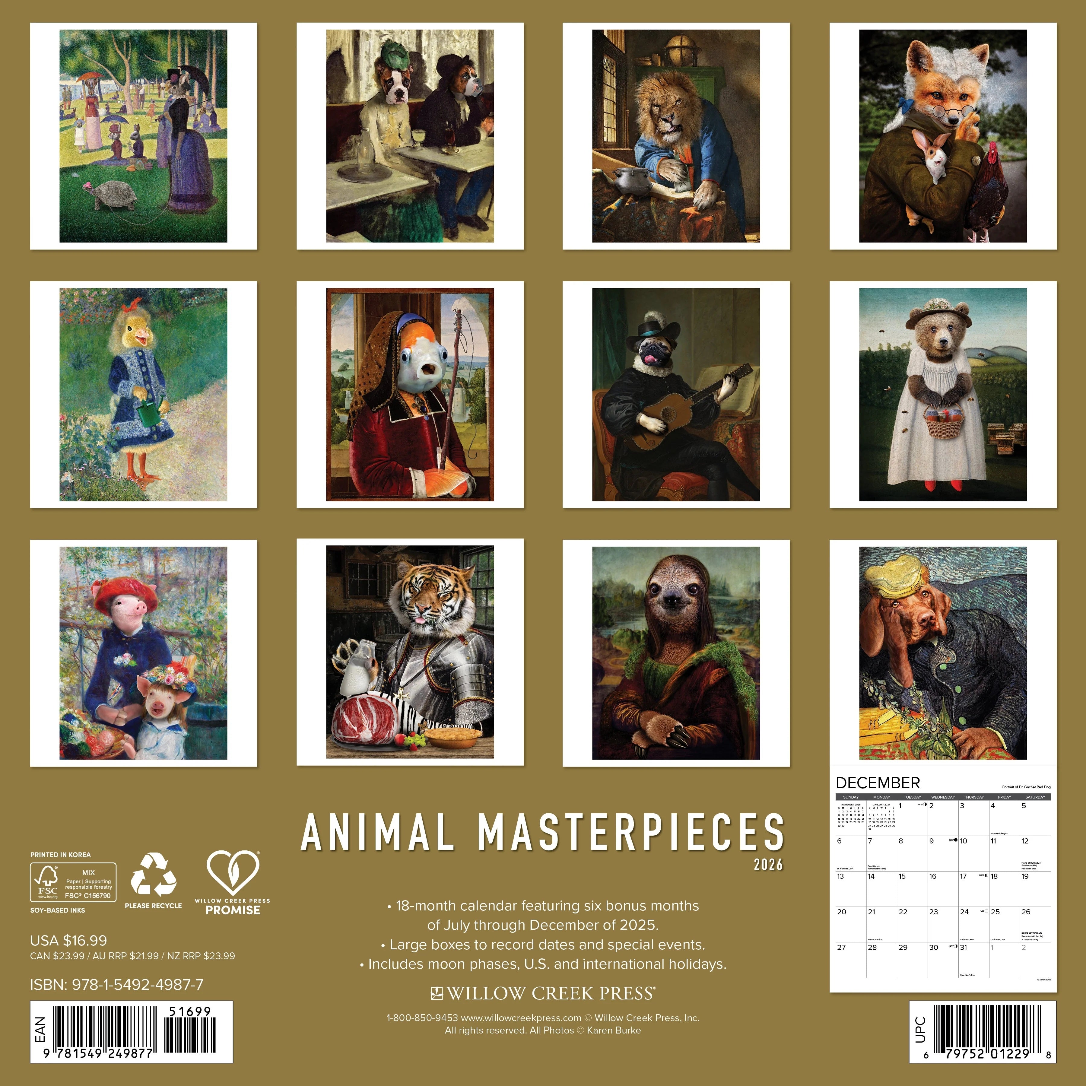 2026 Animal Masterpieces Wall Calendar 9781549249877