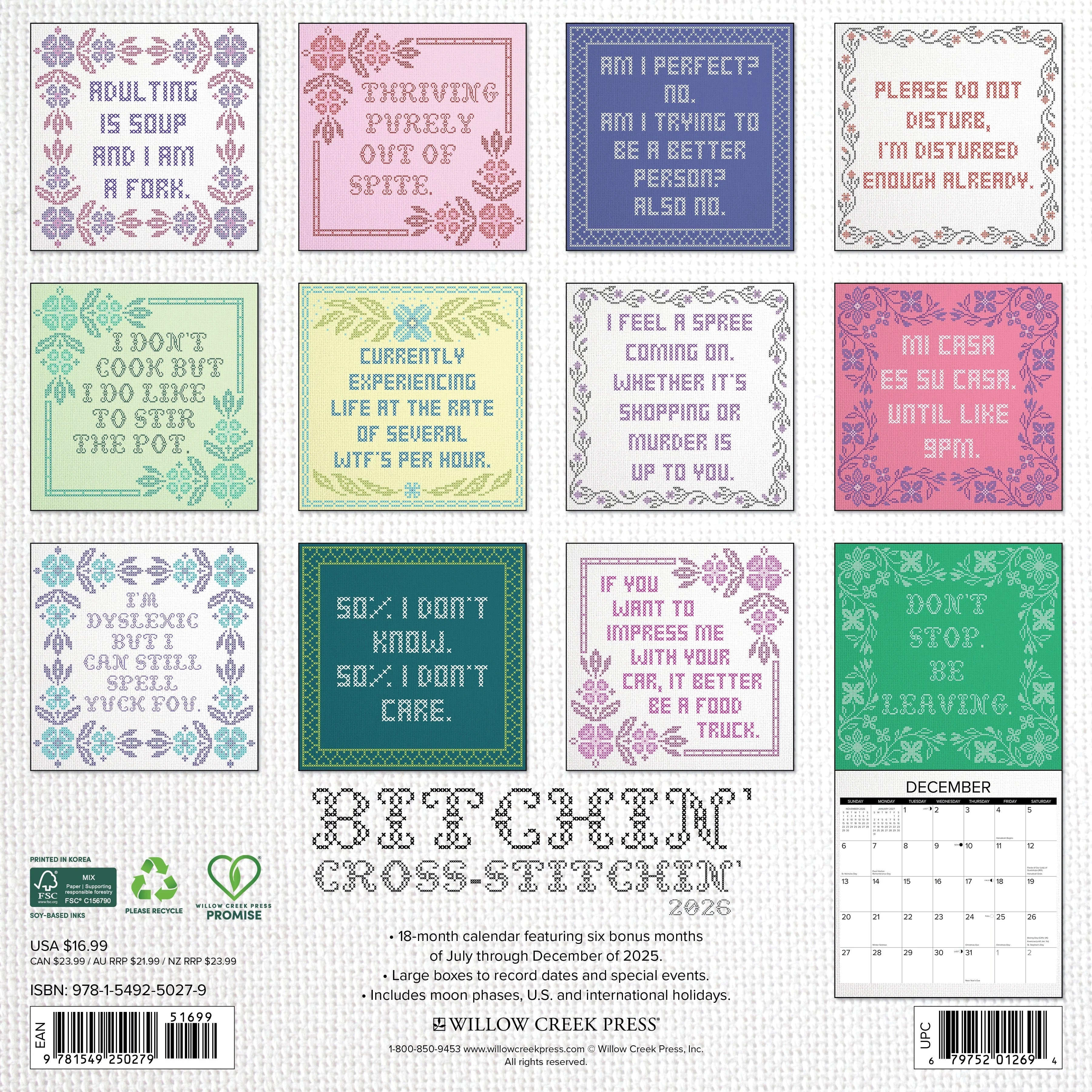 2026 Bitchin' Cross-Stitchin' Wall Calendar 9781549250279_d0011504-1f90-42ac-8fa8-06b84a08ce54