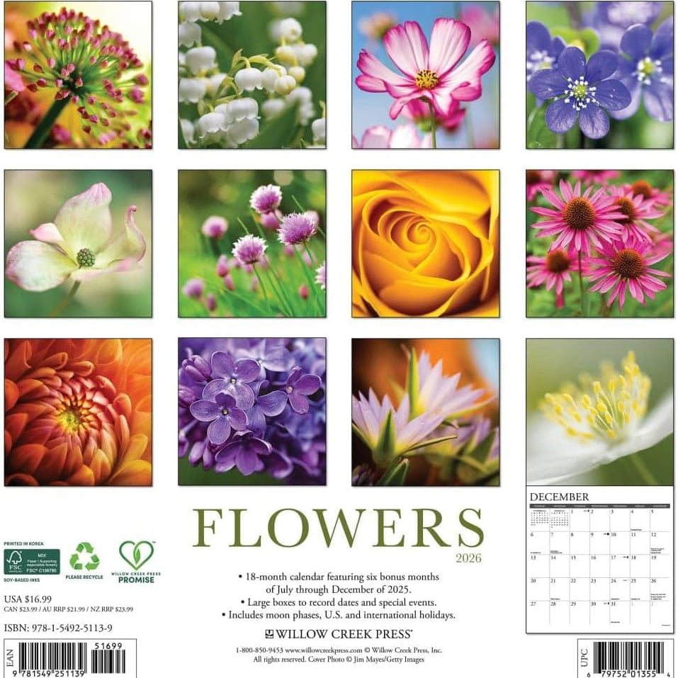 2026 Flowers Wall Calendar 9781549251139