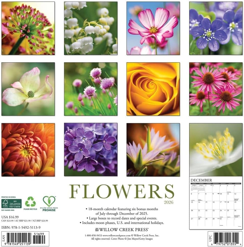 2026 Flowers Wall Calendar 9781549251139