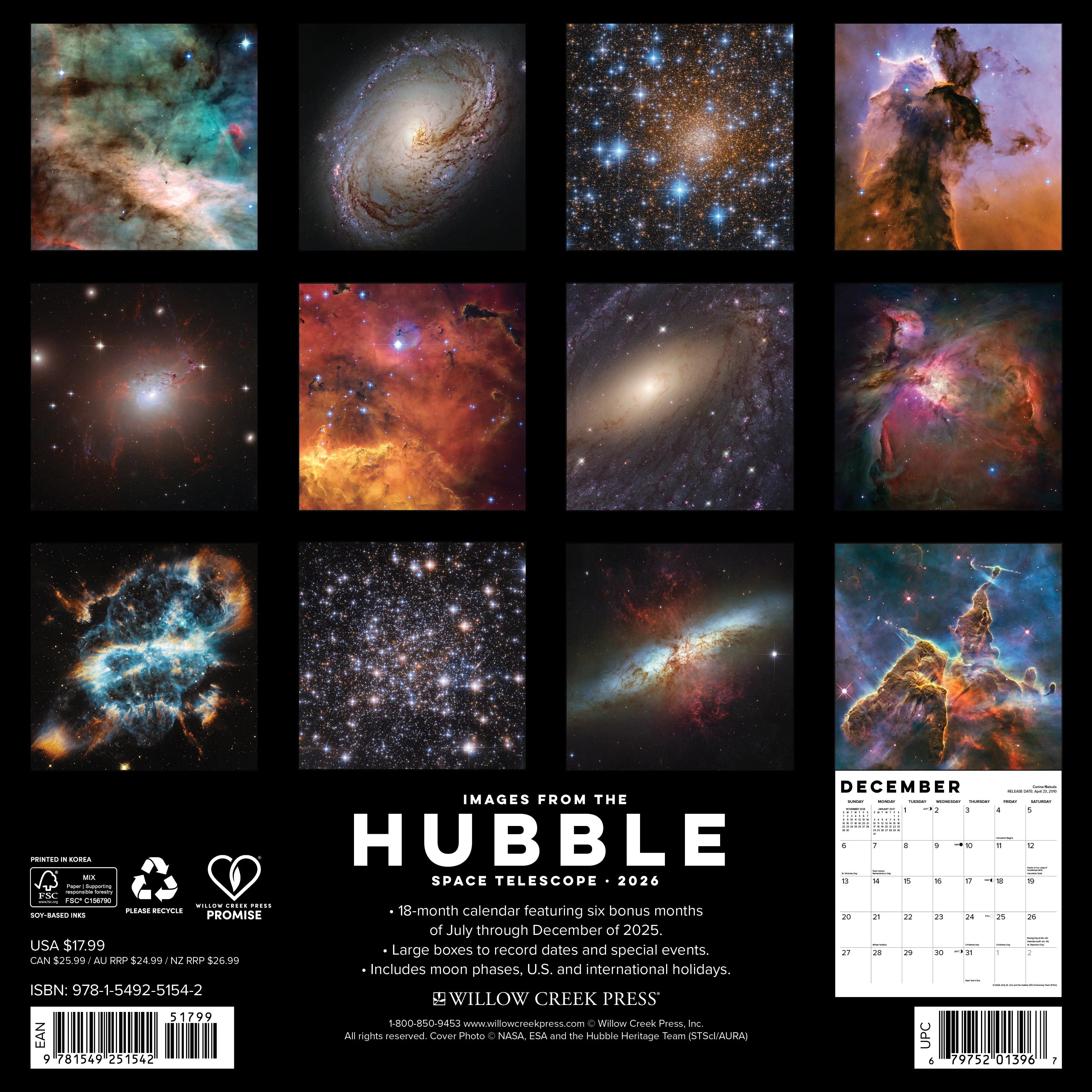 2026 Images From The Hubble Space Telescope Wall Calendar 9781549251542_9710a4f8-7f9f-4524-b781-1a473e236479