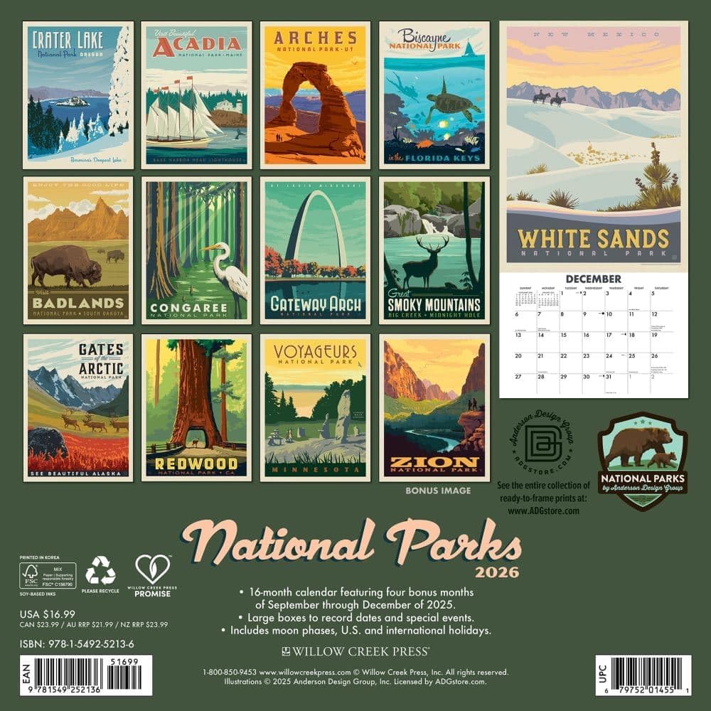2026 National Parks (Adg) Wall Calendar 9781549252136_eaa2b97e-ae4d-4179-a828-d1fc7df53302
