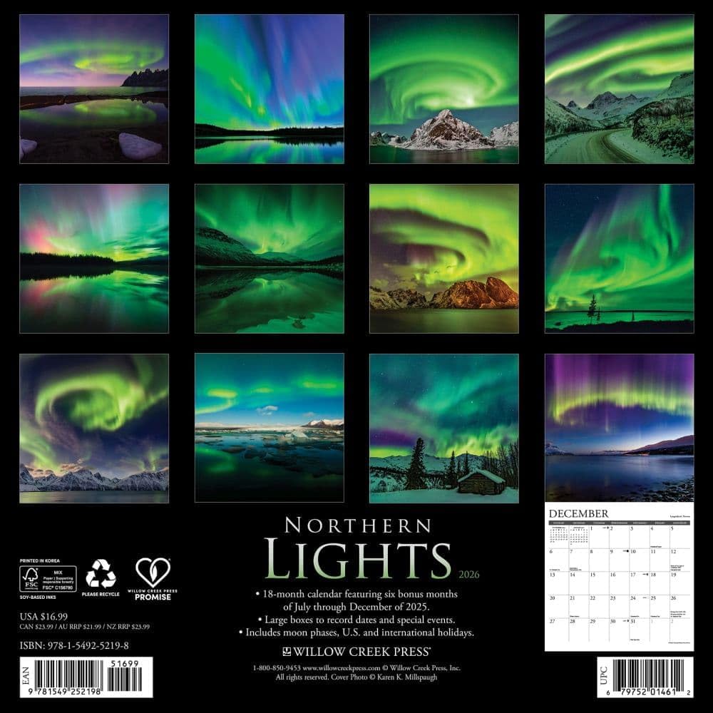 2026 Northern Lights Wall Calendar 9781549252198