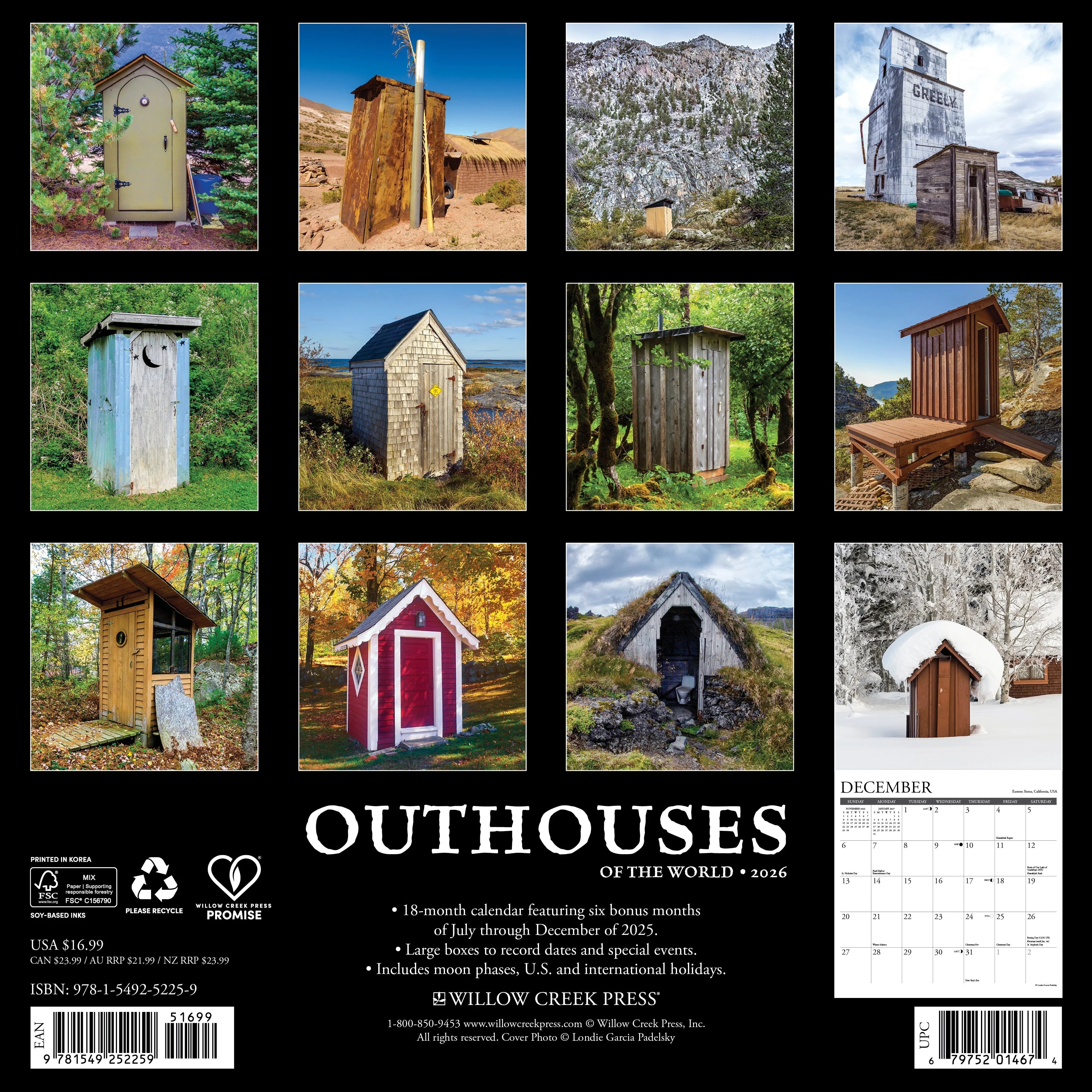 2026 Outhouses Of The World Wall Calendar 9781549252259_fdee1e22-dfa6-4d58-ae83-7aaf7c206d51