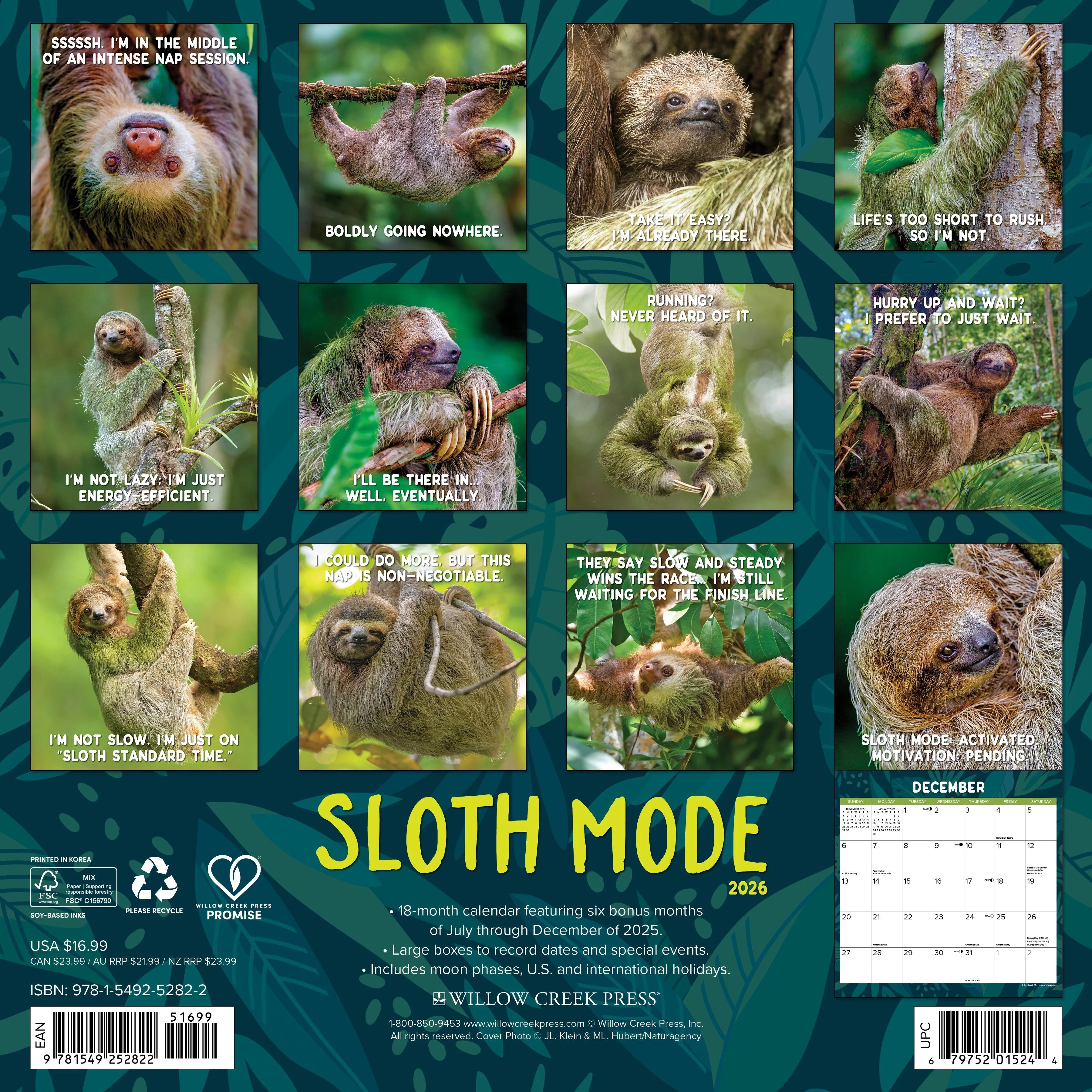 2026 Sloth Mode Wall Calendar 9781549252822_9cf61a69-5a80-471c-936b-ebf1422449b1