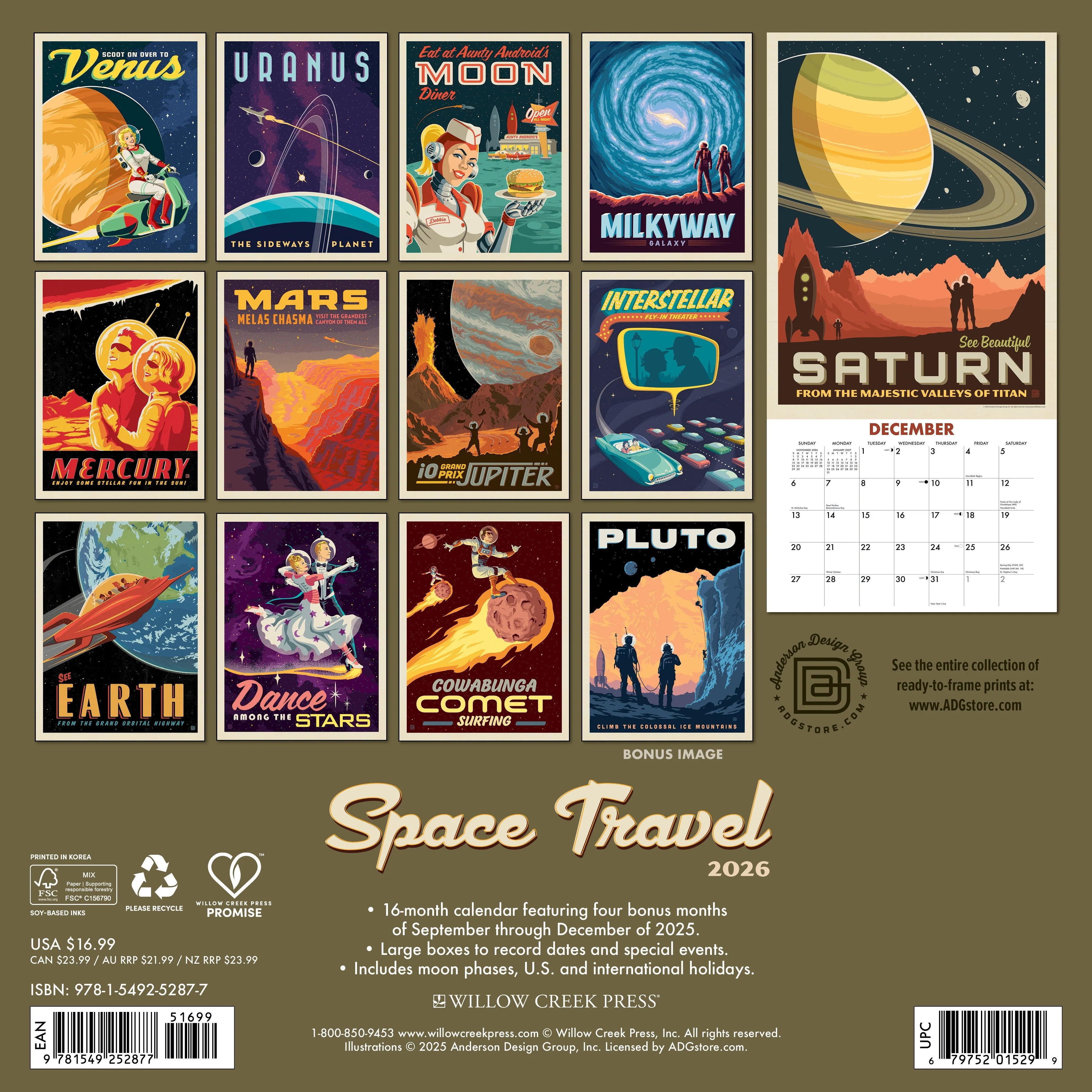 2026 Space Travel (Adg) Wall Calendar 9781549252877_1