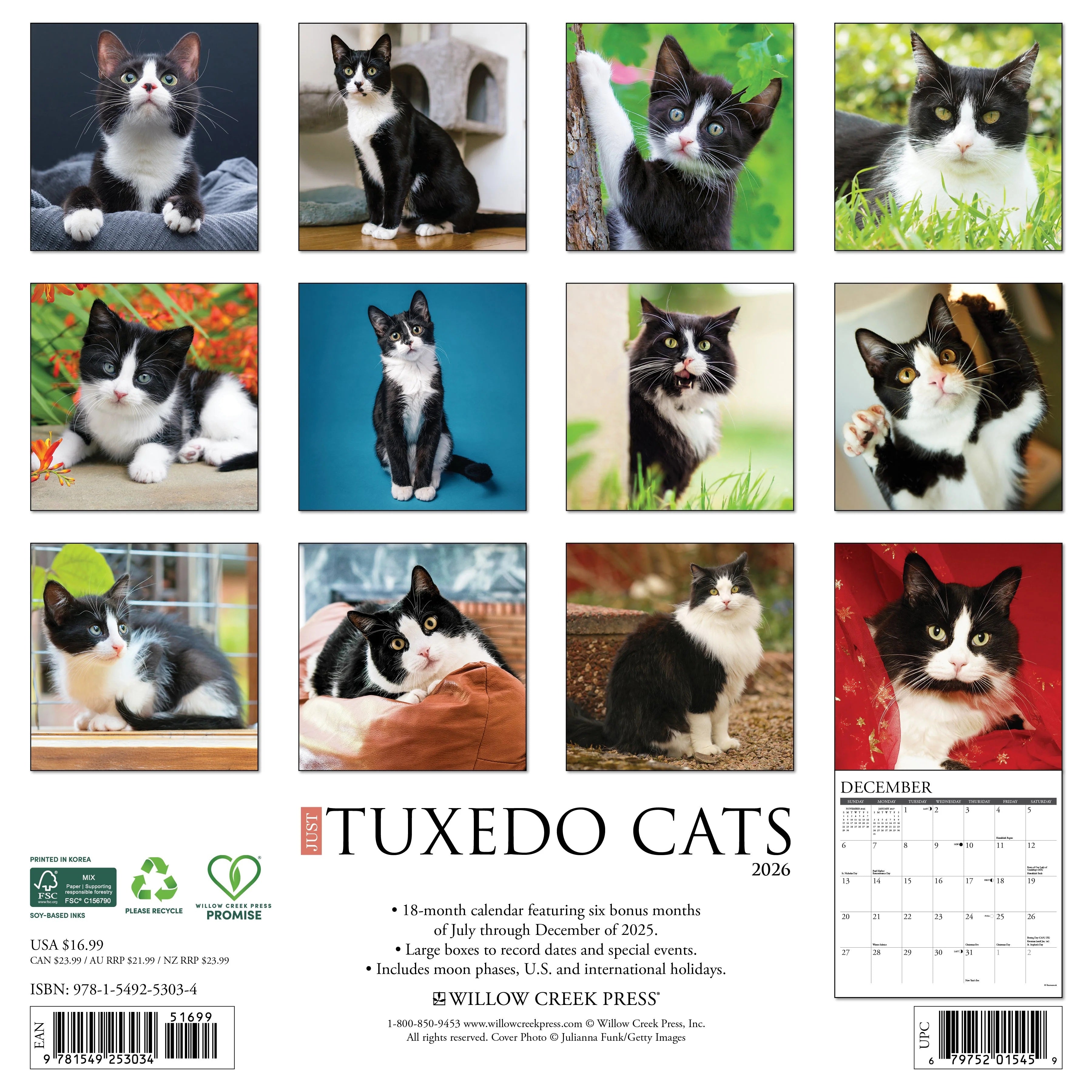 2026 Tuxedo Cats Wall Calendar 9781549253034_913fab09-72b0-41d6-9d3e-a7e85950b0ce