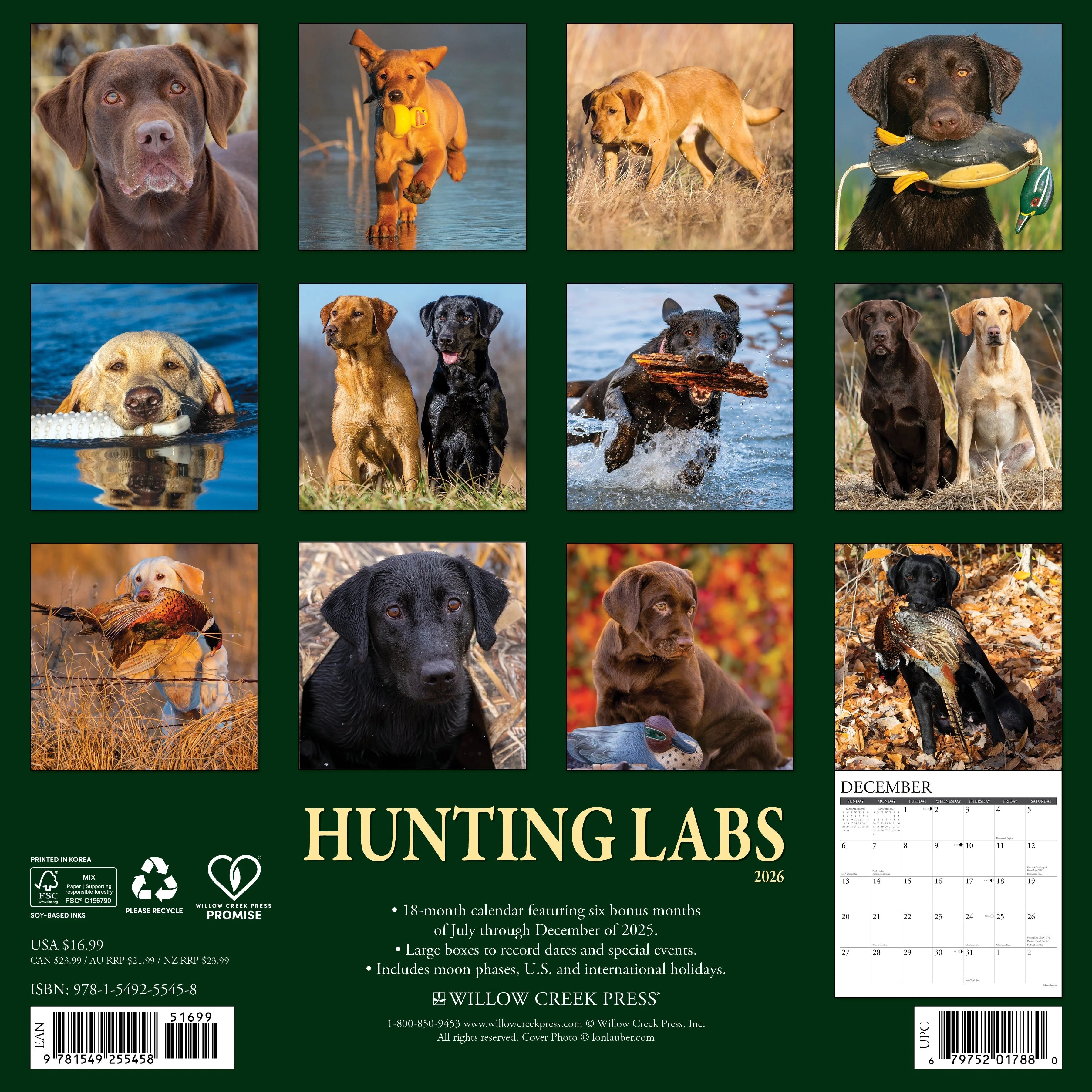 2026 Hunting Labs Wall Calendar 9781549255458_47180e92-b4f3-4a8e-9a64-e72588e204fe