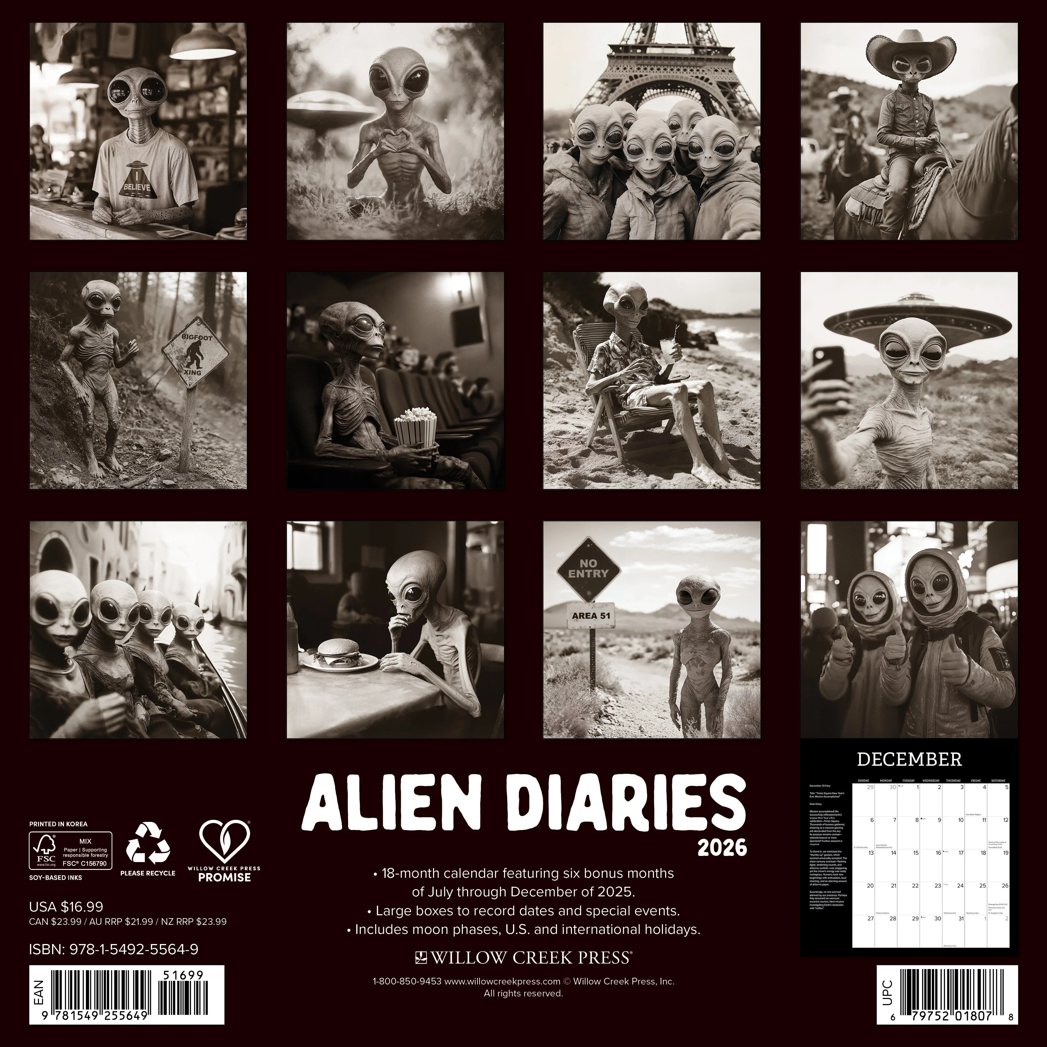 2026 Alien Diaries Wall Calendar 9781549255649_5a4087d0-97e5-4db4-9752-7e074f650f3e